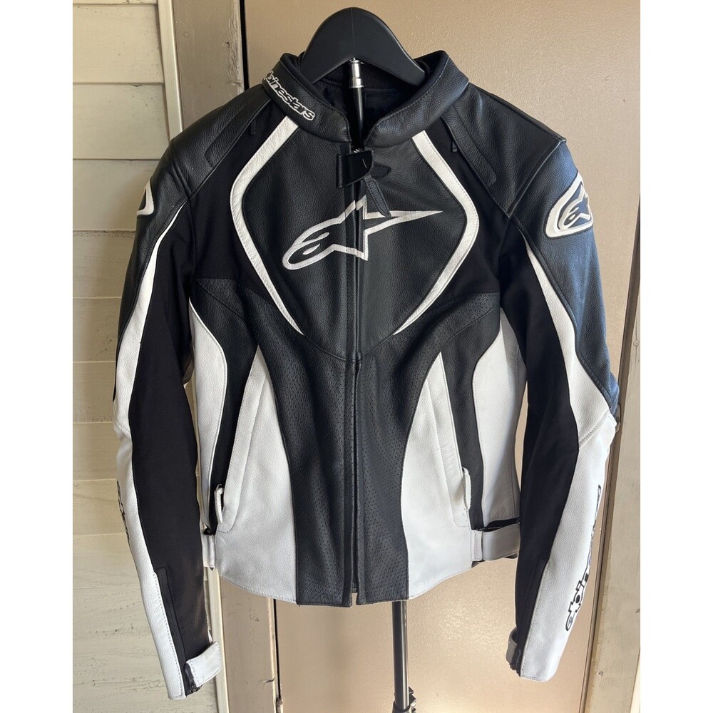 STELLA Jaws Airflow Leather Jacket Alpinestars Black/White Armor Padded Size 10